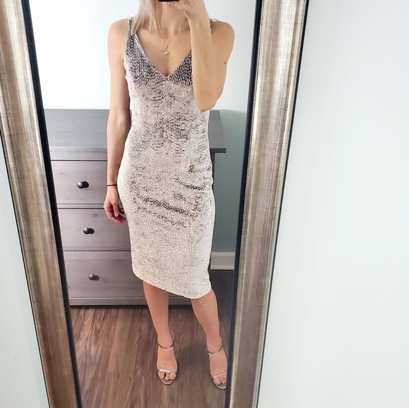 Janine Silver Gray Velvet Open Back Midi Dress - Picture 1 of 5